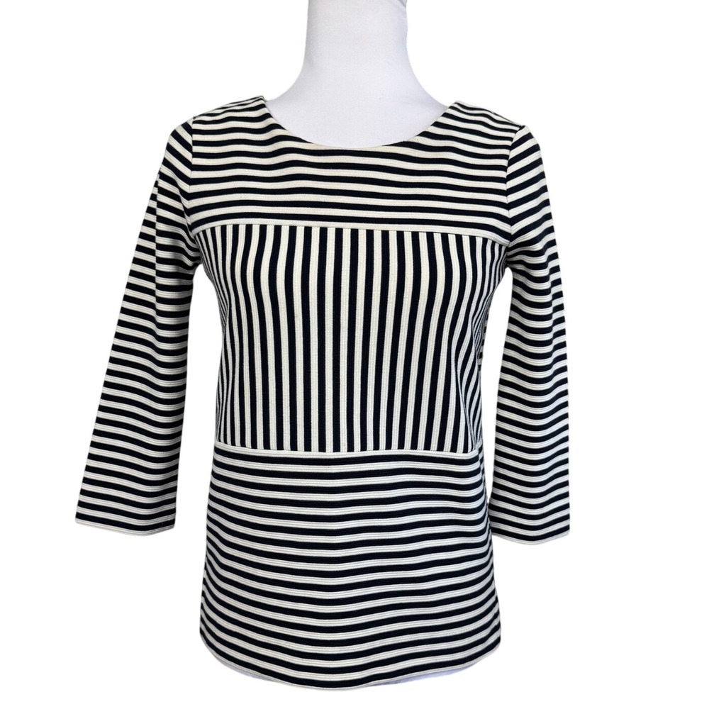 Madewell Top Striped 3/4 Sleeve Top Nautical Navy White Back Zipper Size‎ XS